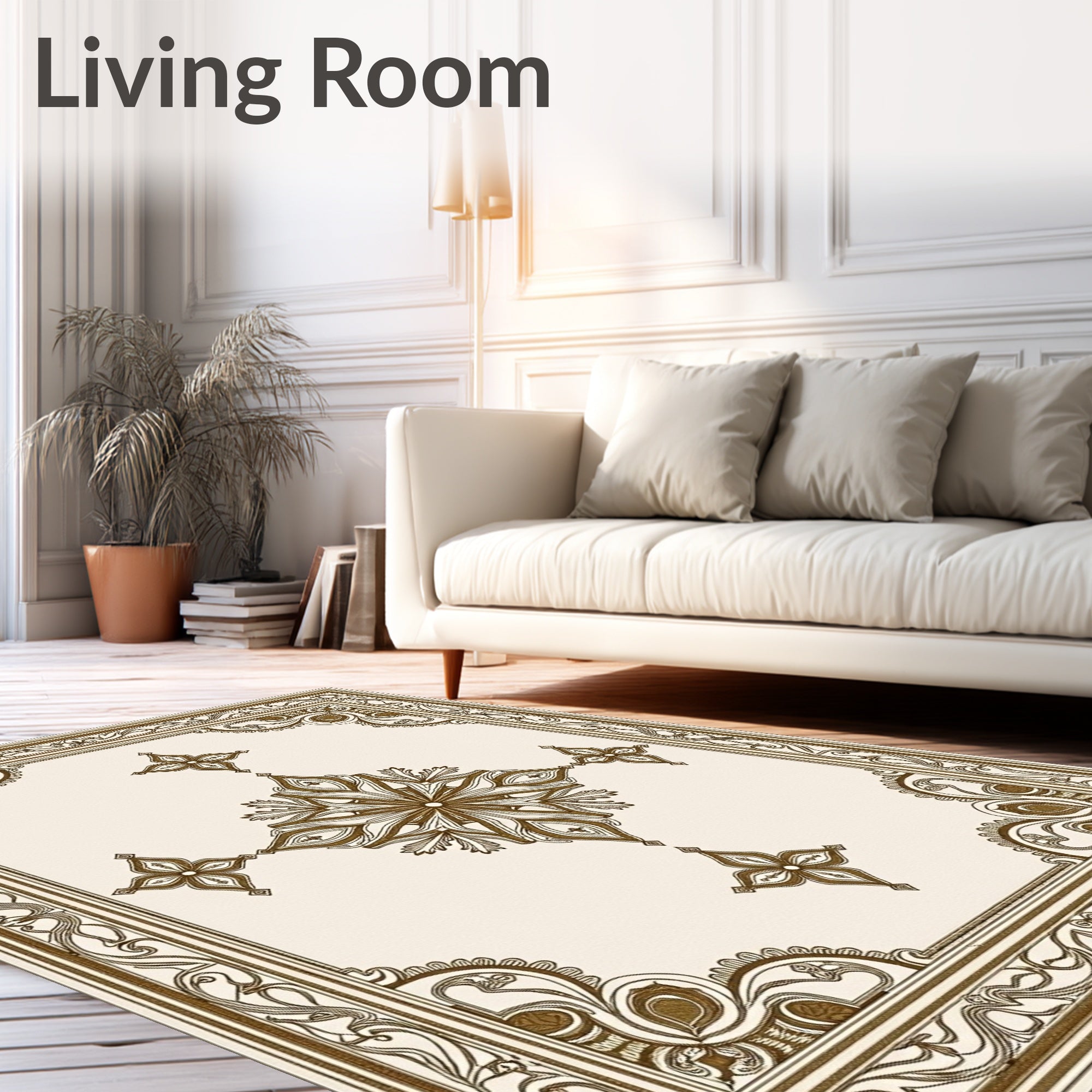 Gold Floral Medallion Border Rug