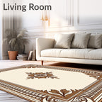 Vintage Brown Art Nouveau Floral Border Rug