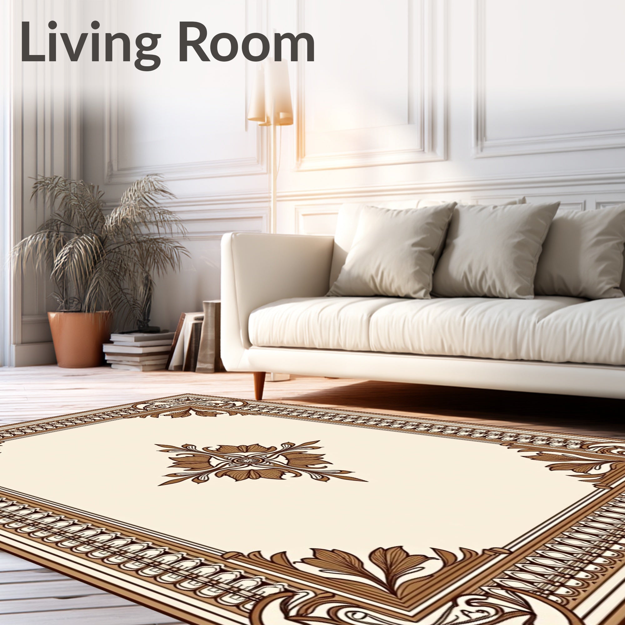 Vintage Brown Art Nouveau Floral Border Rug