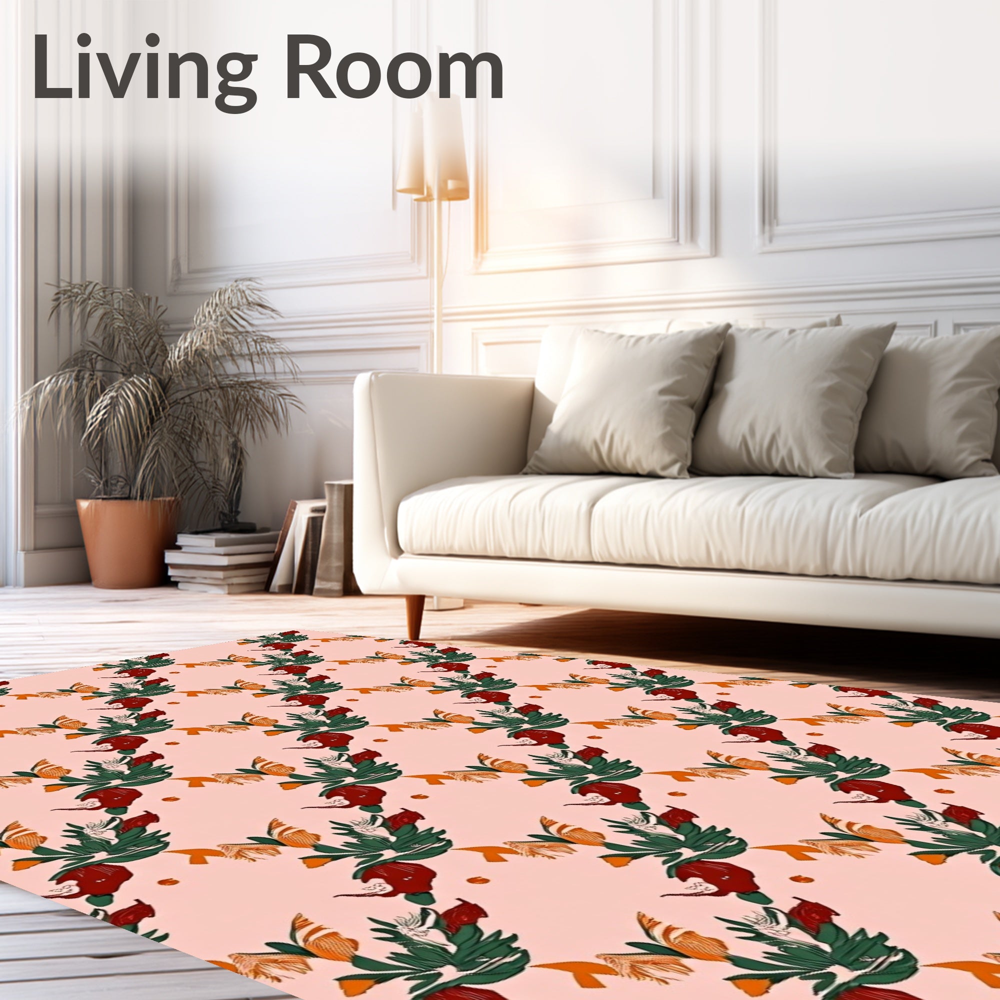 Crimson Berry Green Leaf Arrangement Rug