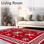 Red White Snowflake Winter Border Rug