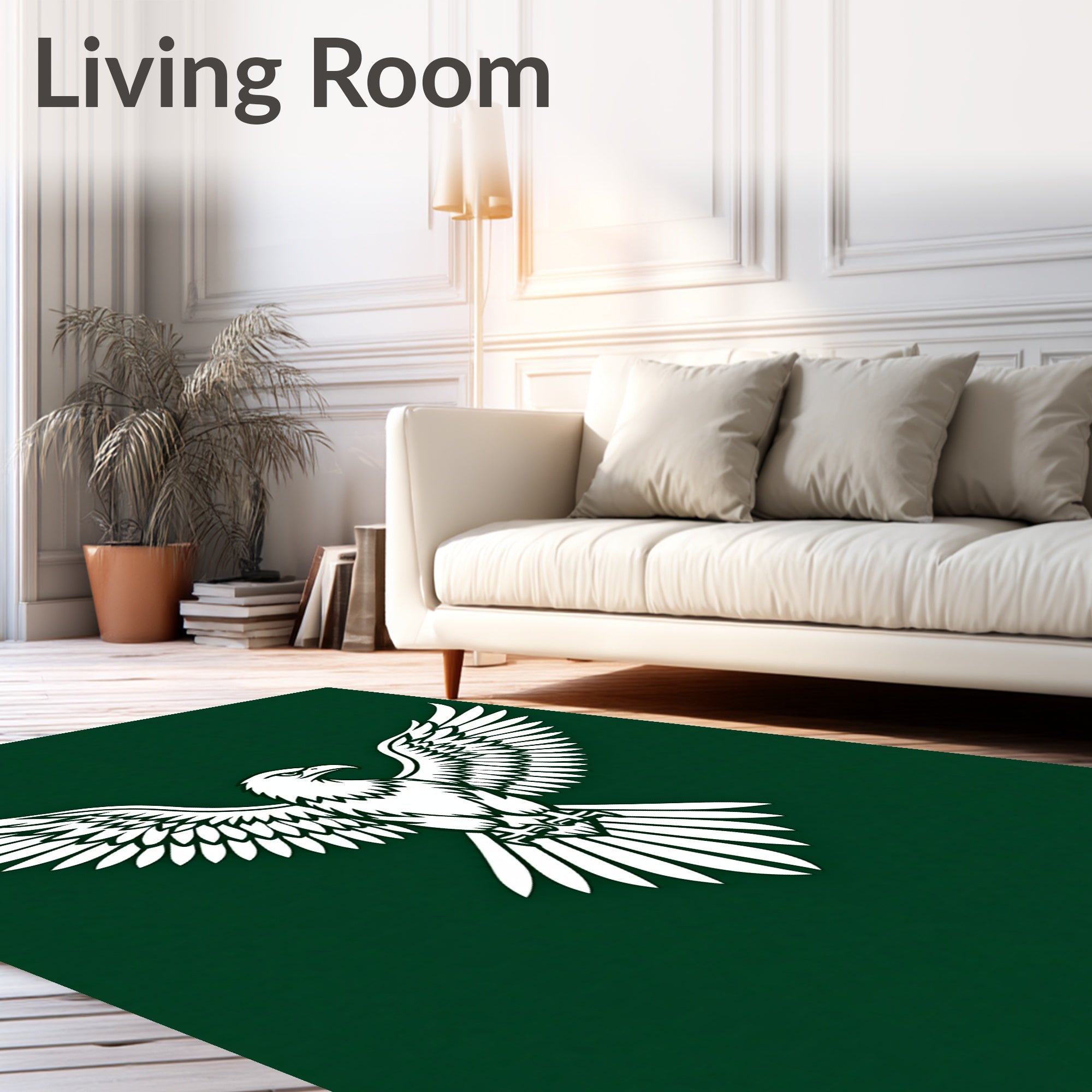 Majestic White Eagle Green Background Rug