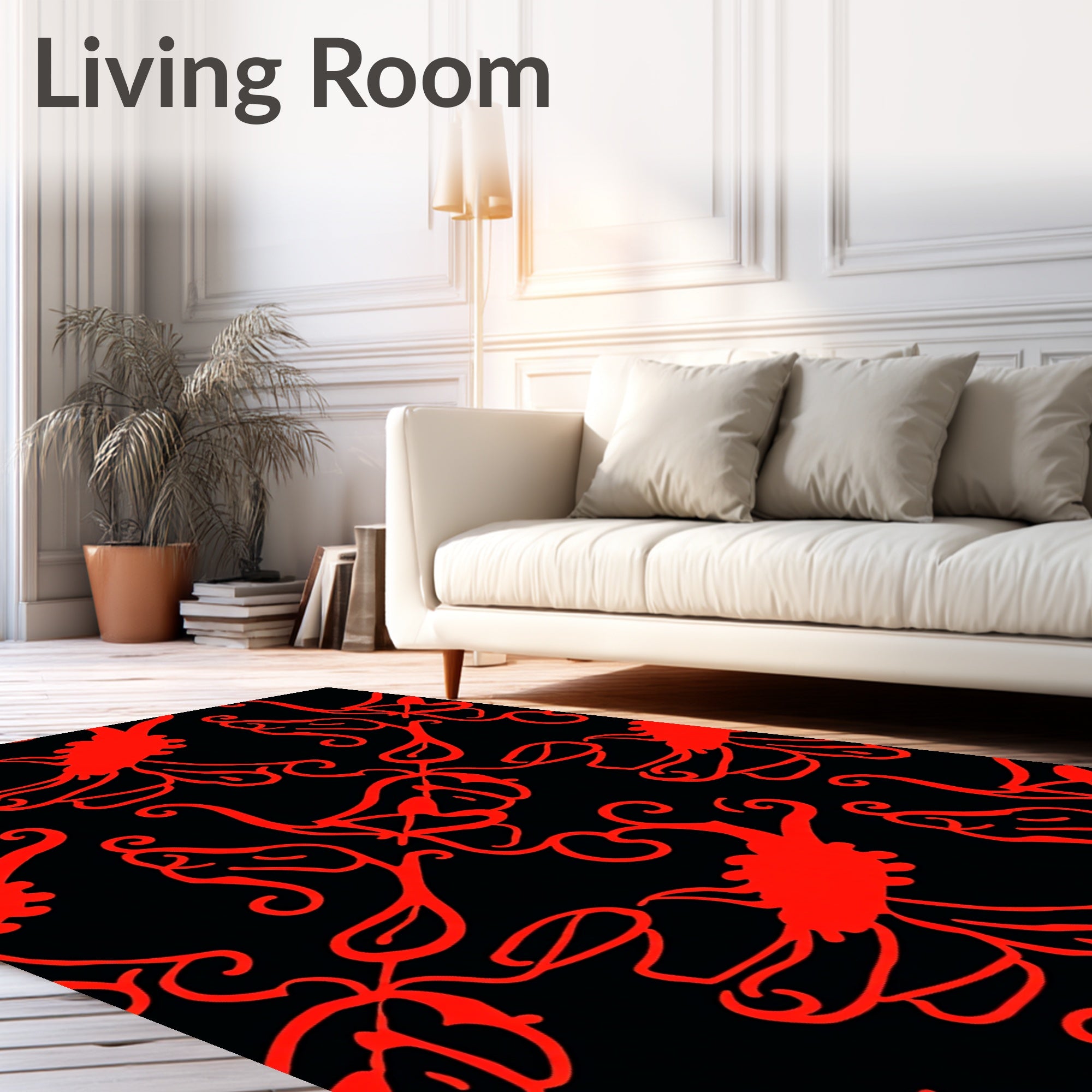 Bold Red Floral Swirls Rug