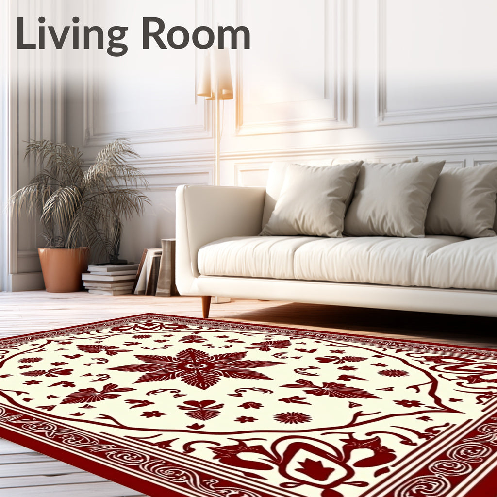 Deep Red Floral Mandala Garden Rug