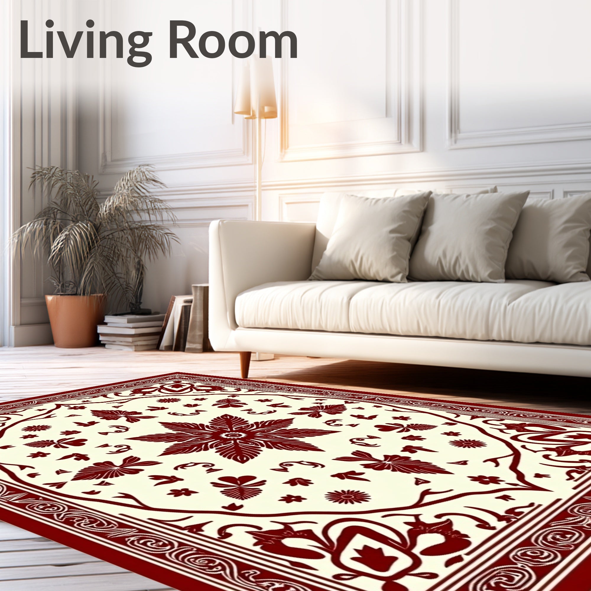 Deep Red Floral Mandala Garden Rug