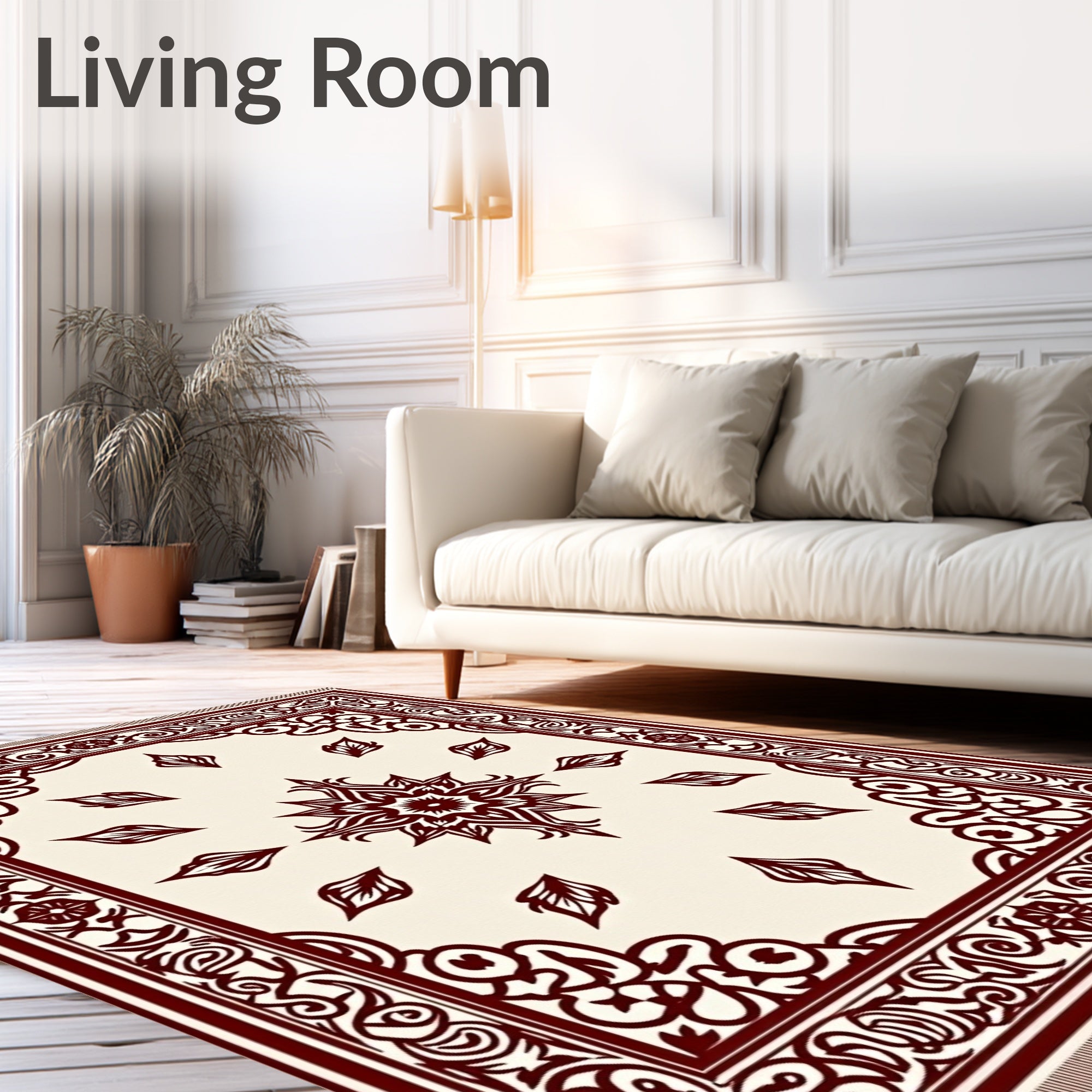 Maroon Symmetry Leaf Corner Rug