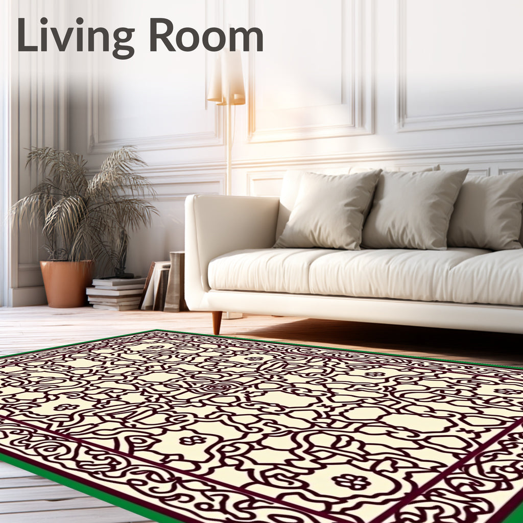 Cream Burgundy Interlocking Floral Scroll Rug