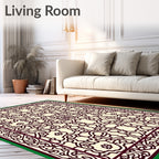 Cream Burgundy Interlocking Floral Scroll Rug