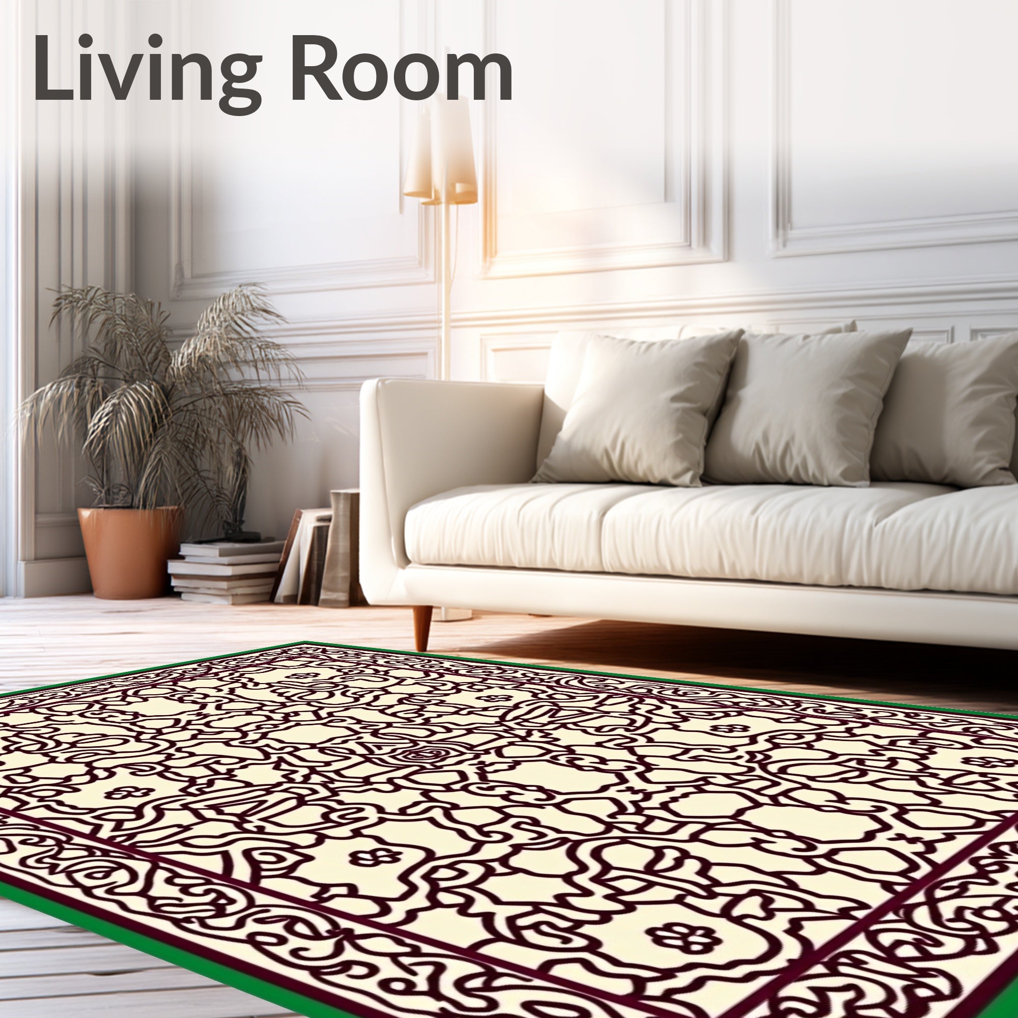 Cream Burgundy Interlocking Floral Scroll Rug