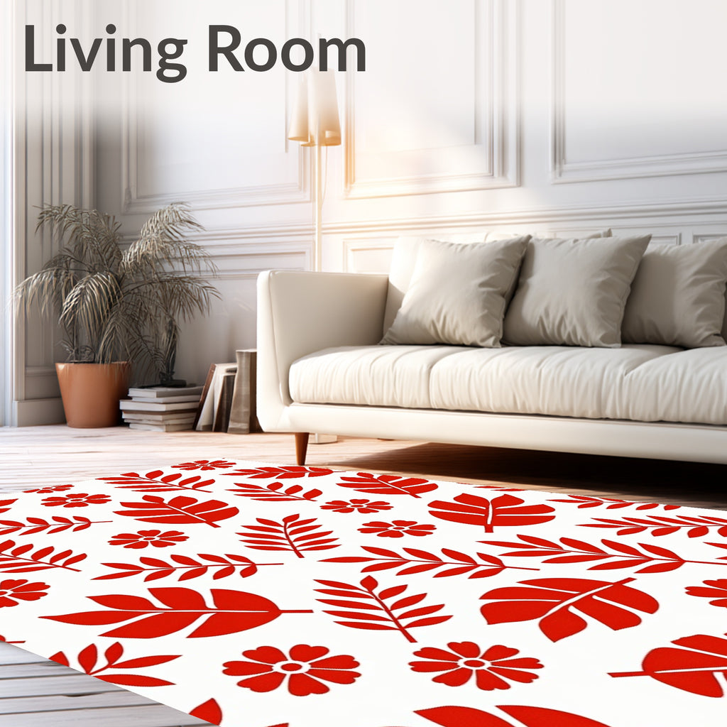 Red Leaf and Flower Scatter Rug