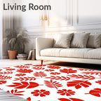 Red Leaf and Flower Scatter Rug
