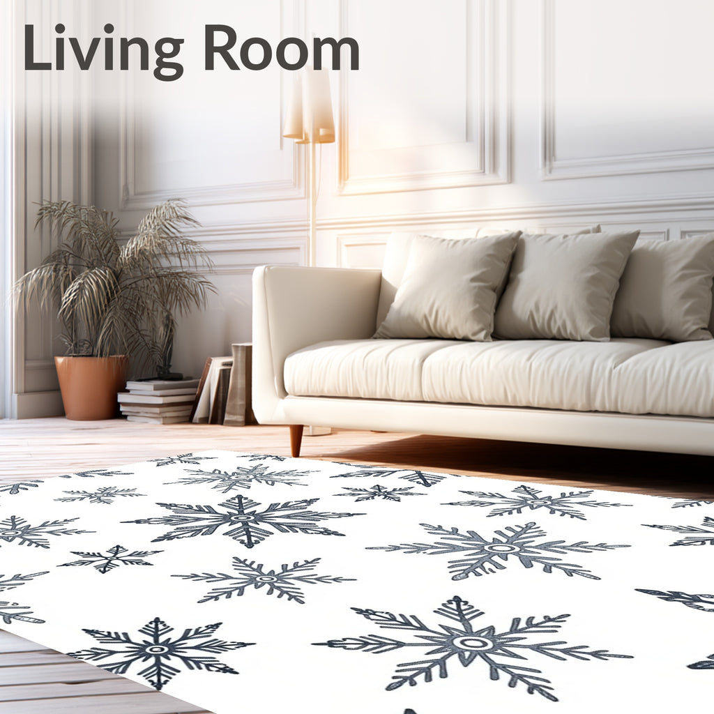 Whimsical Blue Snowflake Collage Rug