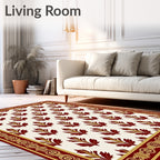 Crimson Gold Floral Arrangement Border Rug