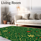 Emerald Green Gold Swirl Snowflake Stars Rug