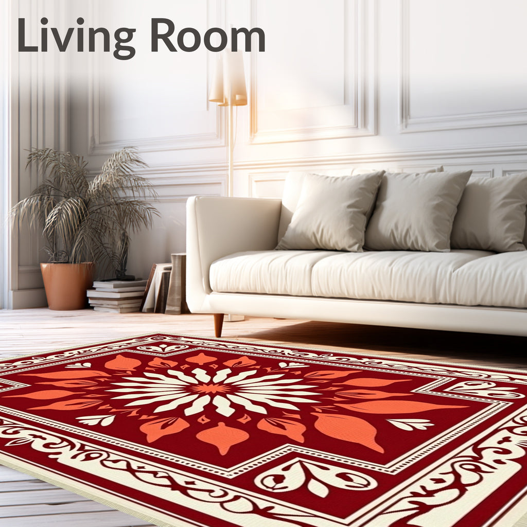 Crimson Orange Petal Medallion Rug