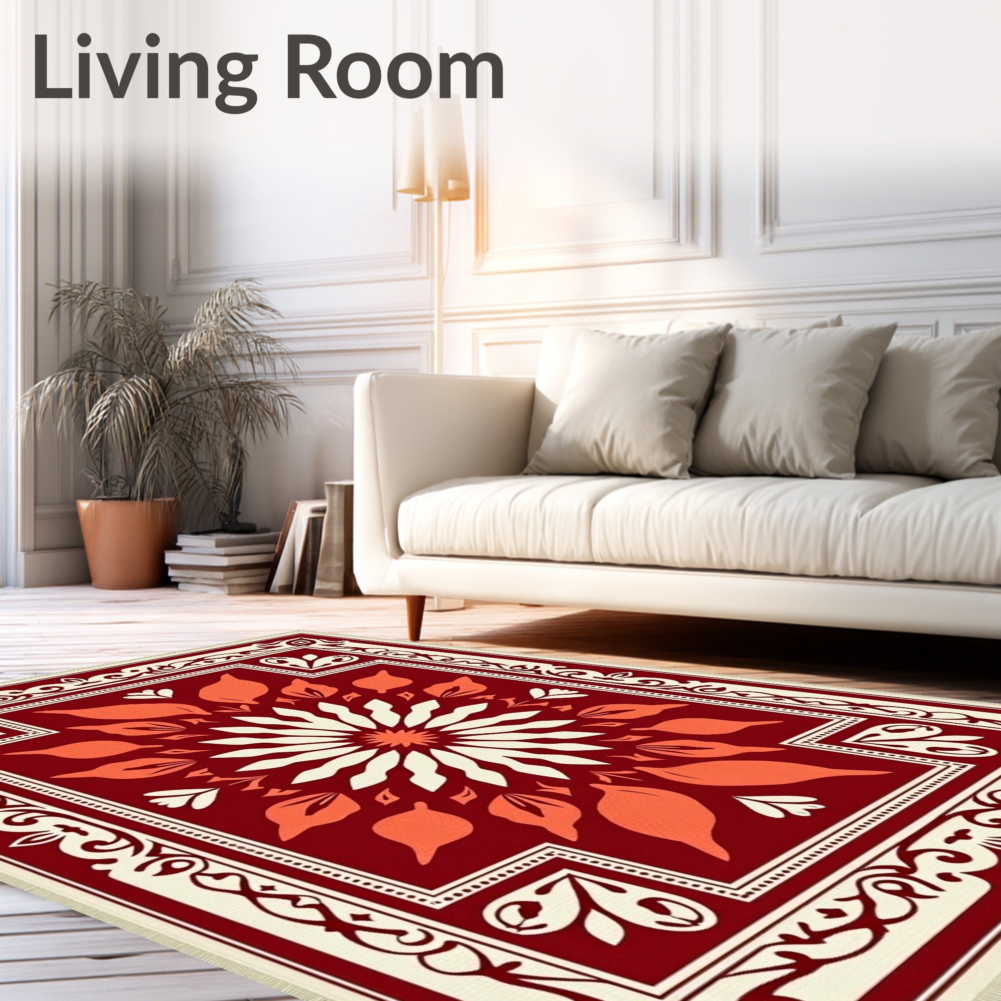 Crimson Orange Petal Medallion Rug