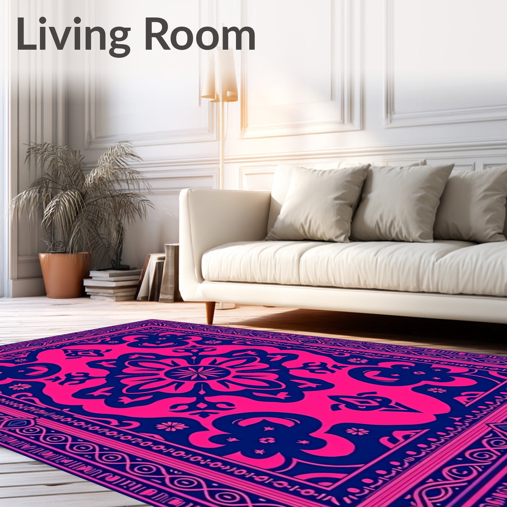 Vibrant Fuchsia Navy Floral Medallion Rug