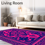 Vibrant Fuchsia Navy Floral Medallion Rug