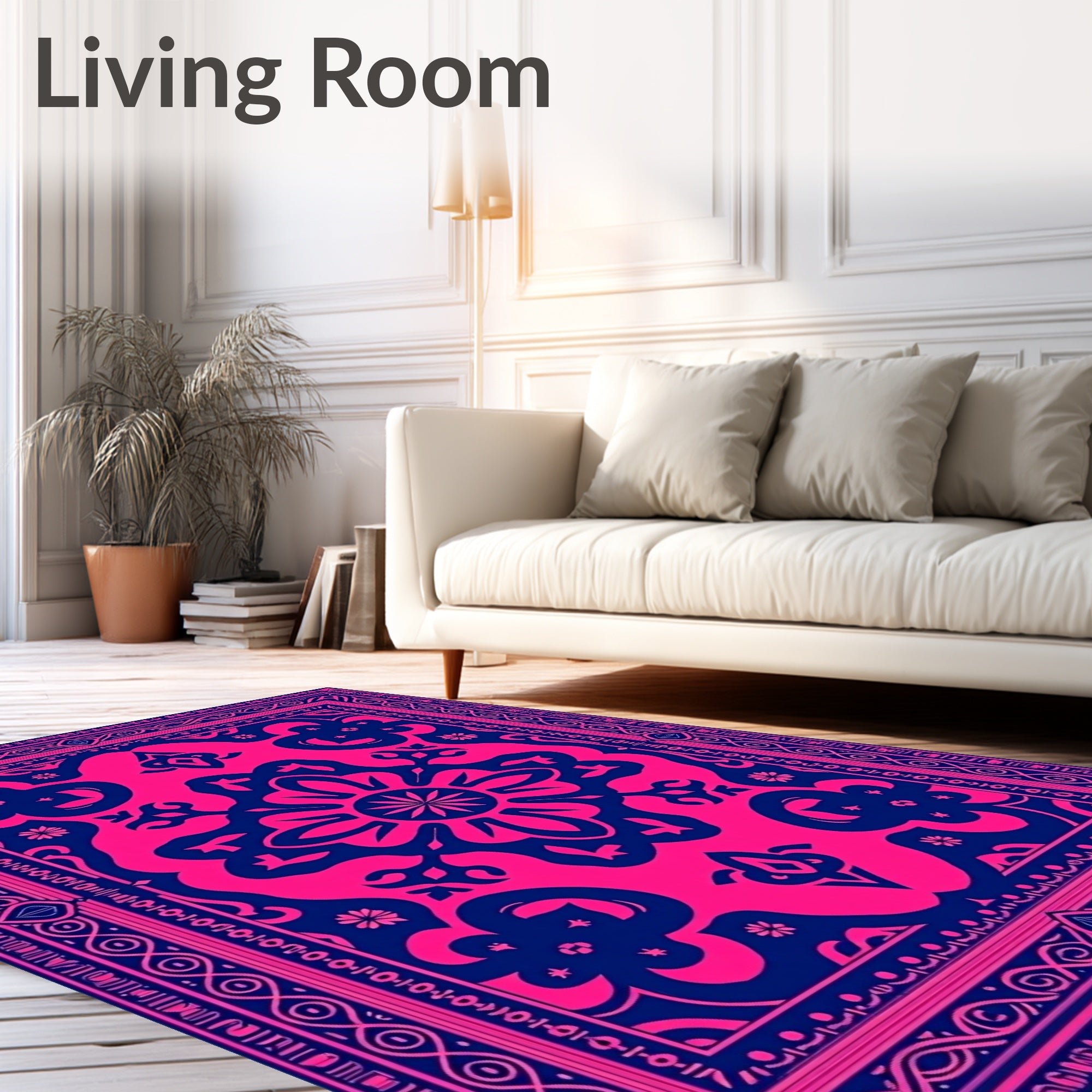 Vibrant Fuchsia Navy Floral Medallion Rug