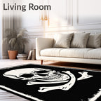 Black White Skull Crossbones Emblem Rug