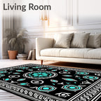 Black Turquoise Floral Medallion Frame Rug
