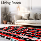 Red Black Snowflake Candy Cane Stripes Rug