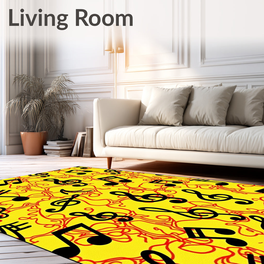 Vibrant Yellow Musical Notes Arrangement Rug