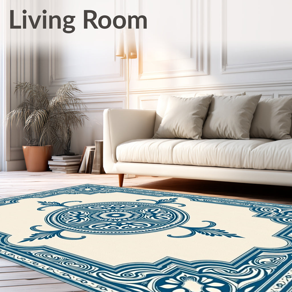 Navajo Blue Medallion Scroll Frame Rug