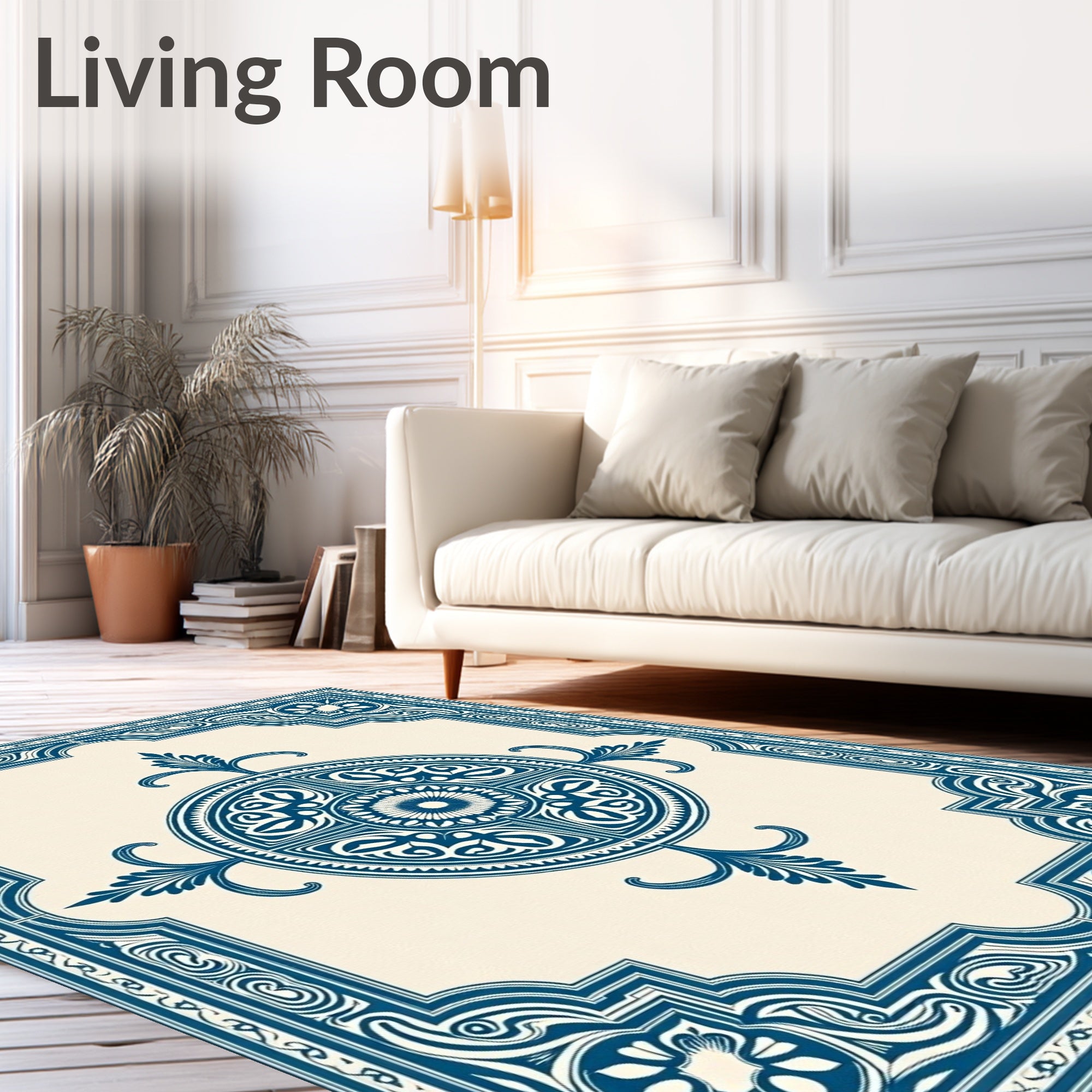 Navajo Blue Medallion Scroll Frame Rug