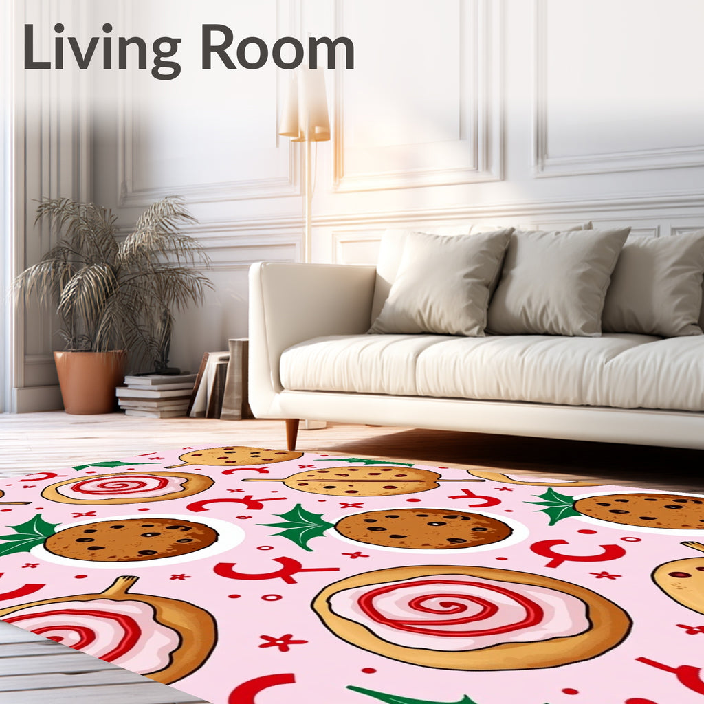 Pink Christmas Cookie Swirl Holly Rug