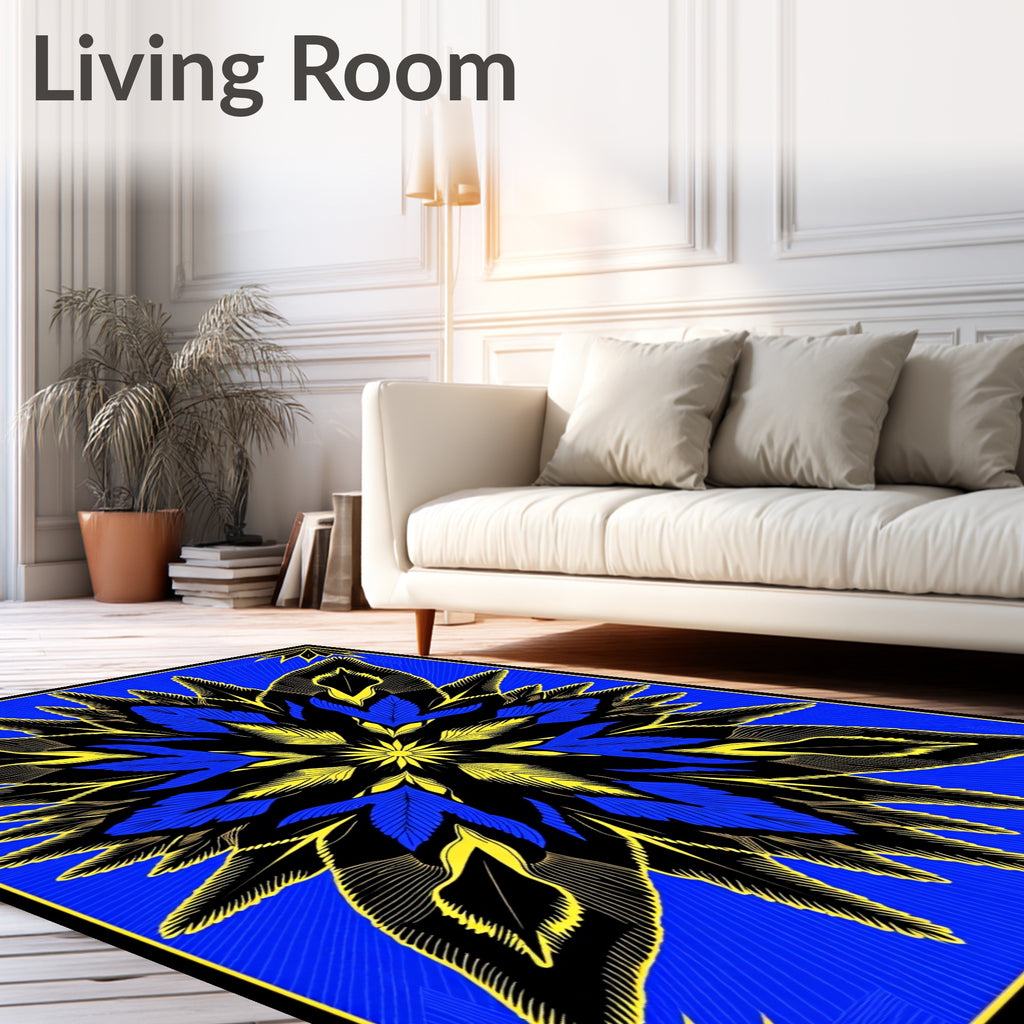 Bold Blue Yellow Layered Floral Rug