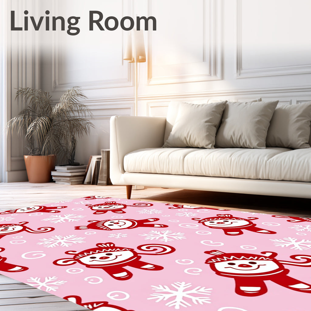 Whimsical Snowman Pink Snowflake Rug