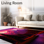 Dramatic Pink Mountain Sunset Forest Scene Rug