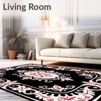 Crimson Floral Medallion Black Cream Rug