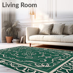 Emerald Green Ivory Floral Border Rug