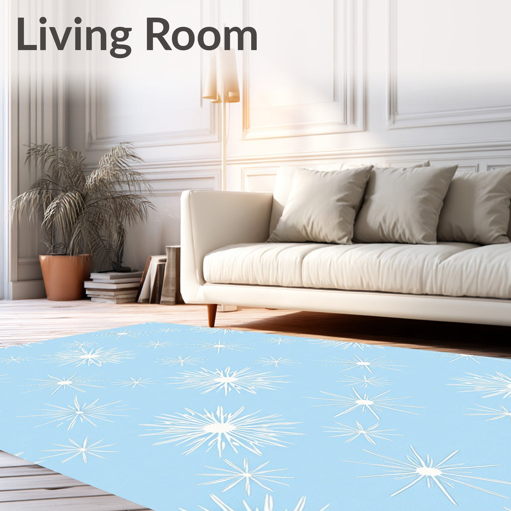 White Starbursts on Powder Blue Background Rug