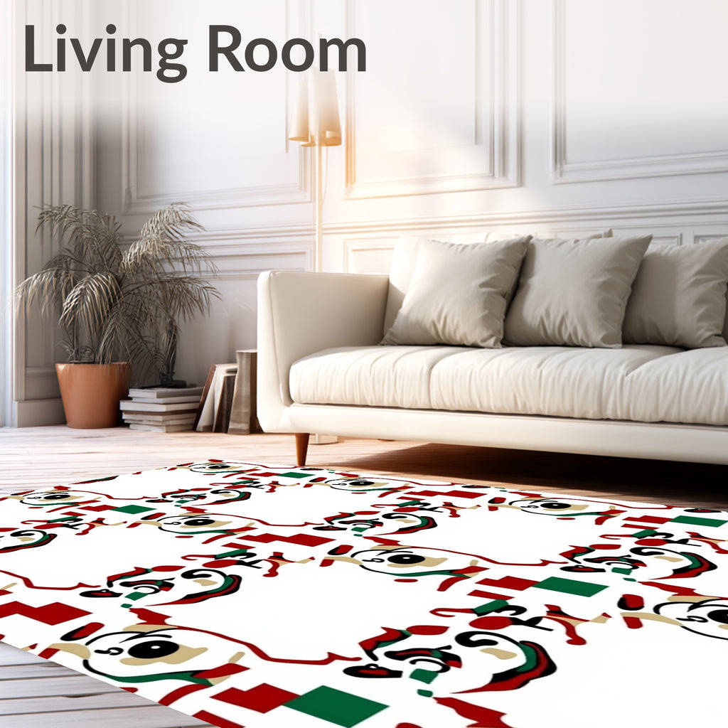 Abstract Red Green Oval Faces Rug