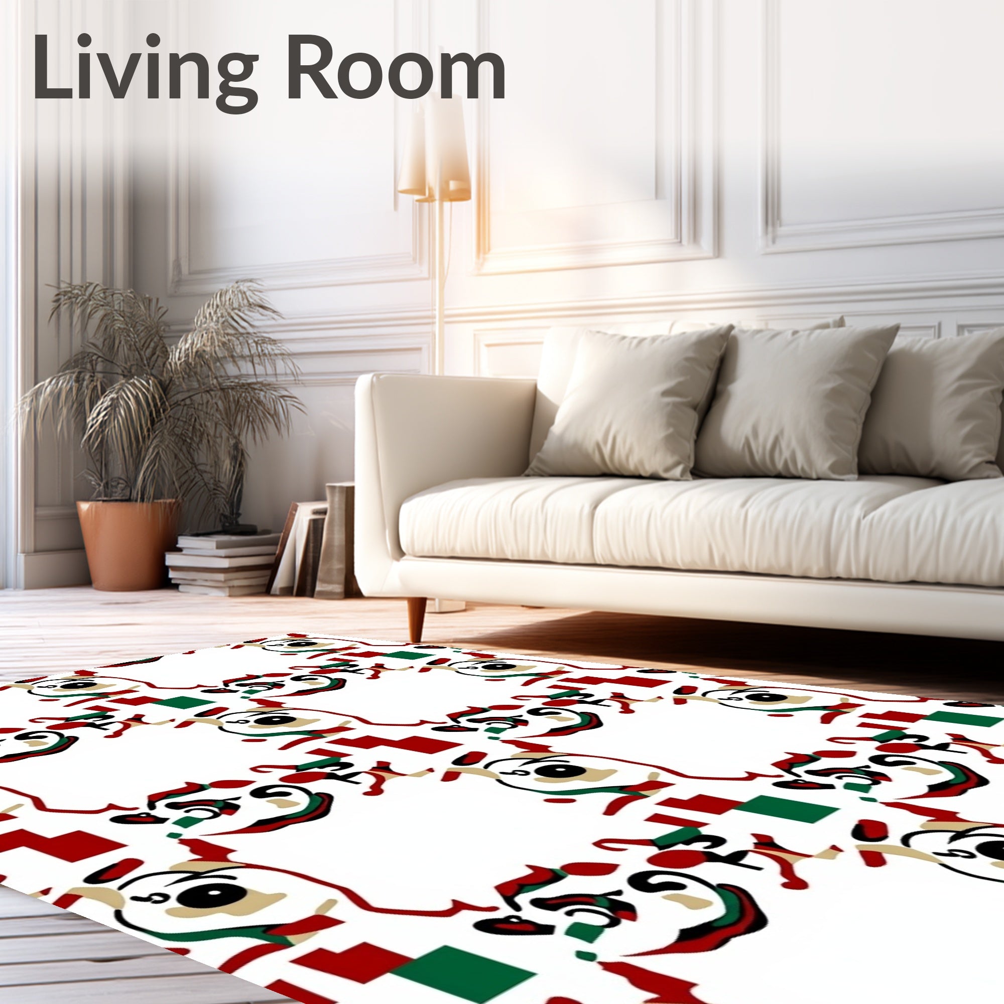 Abstract Red Green Oval Faces Rug