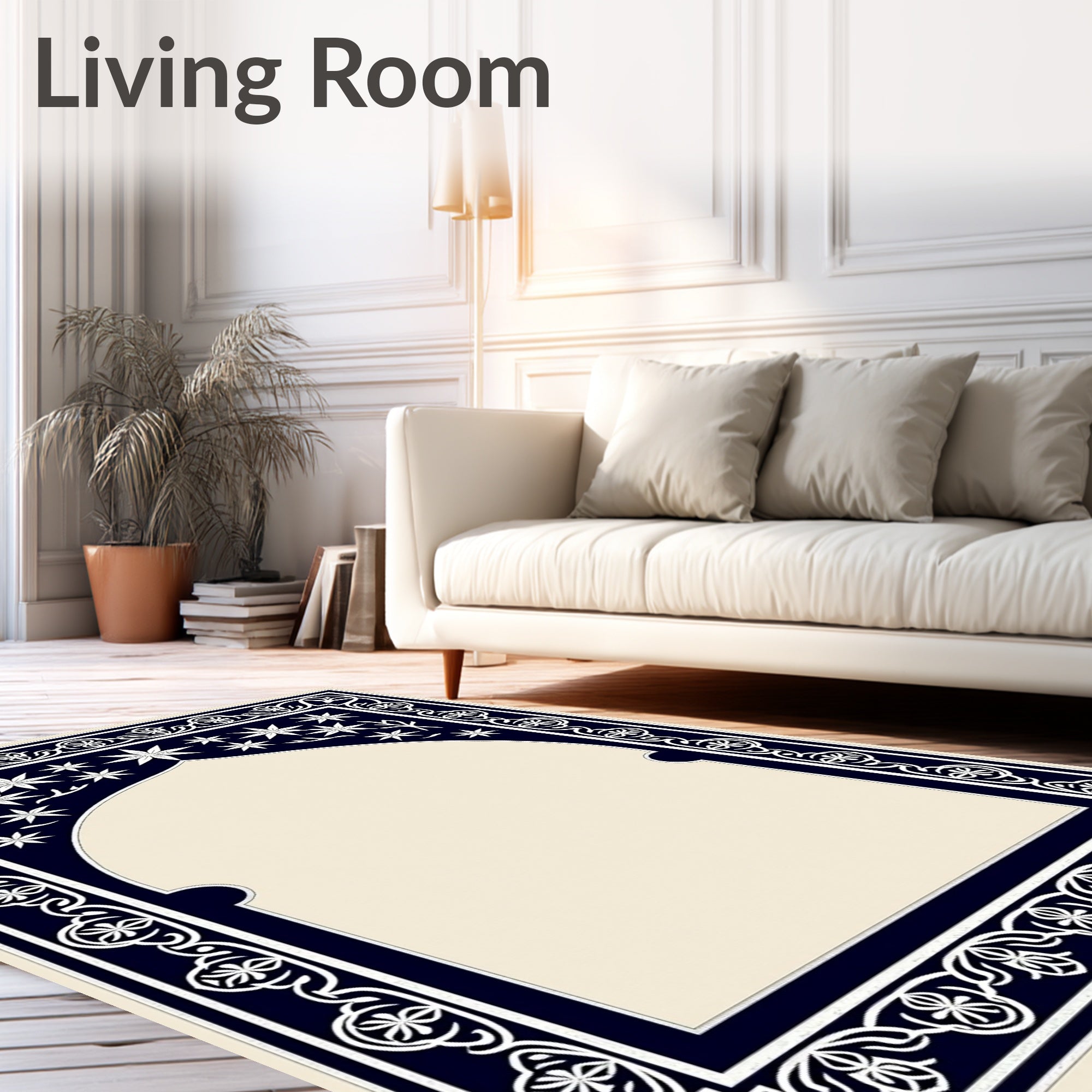 Navy White Floral Arch Rug