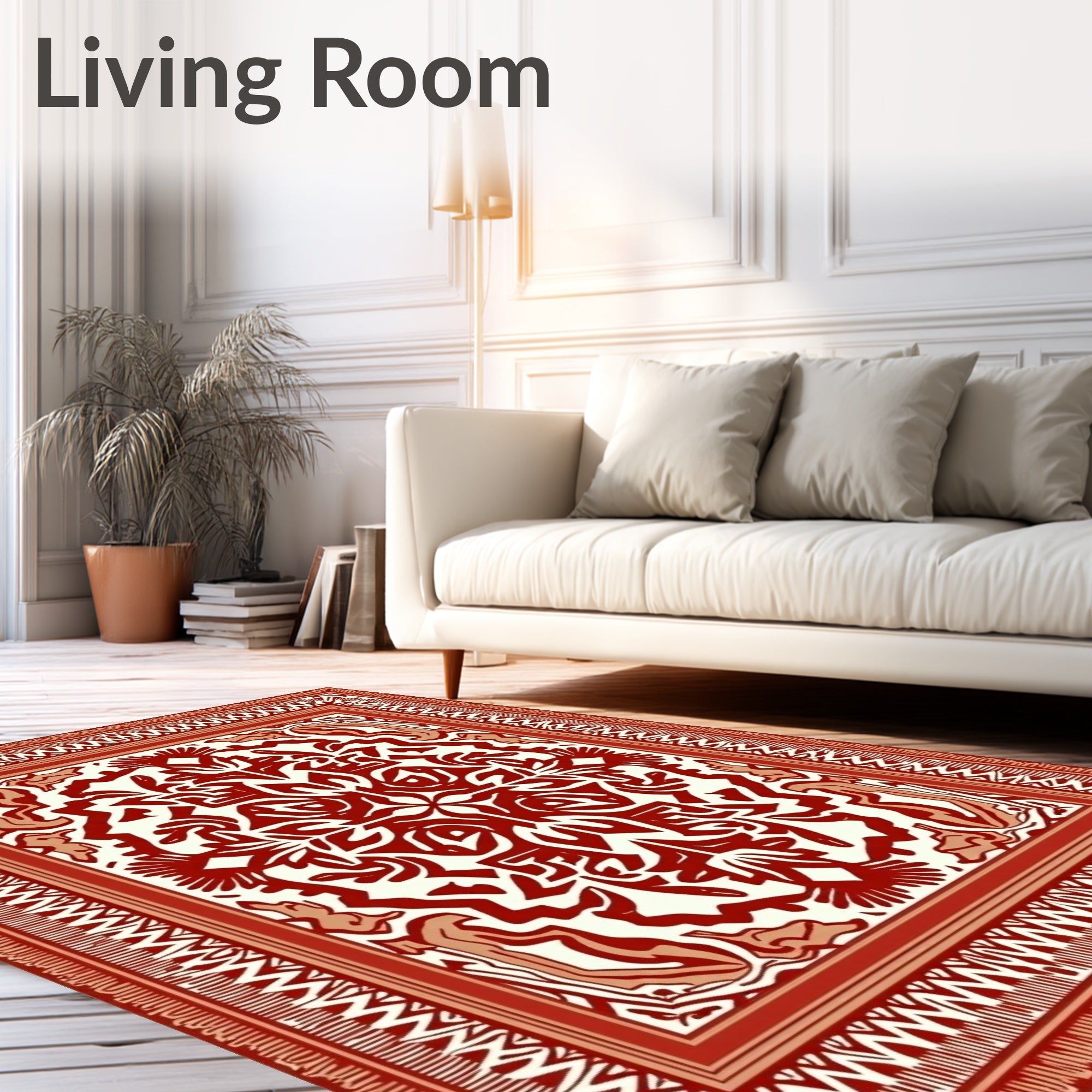 Ornate Red and Cream Ornamental Rug