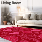 Crimson Pink Heart Floral Vine Rug