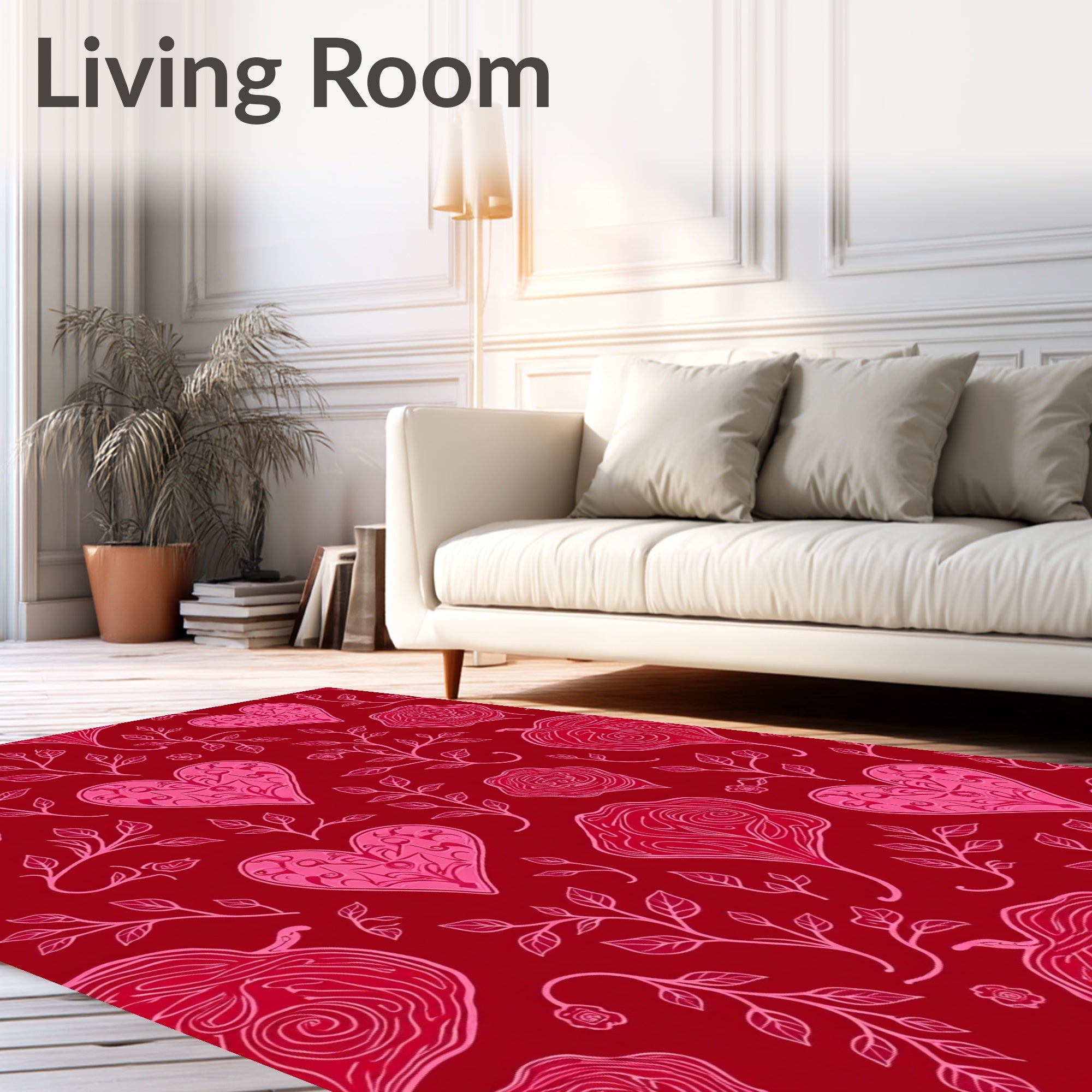Crimson Pink Heart Floral Vine Rug