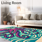 Funky Purple Octopus Wave Art Rug