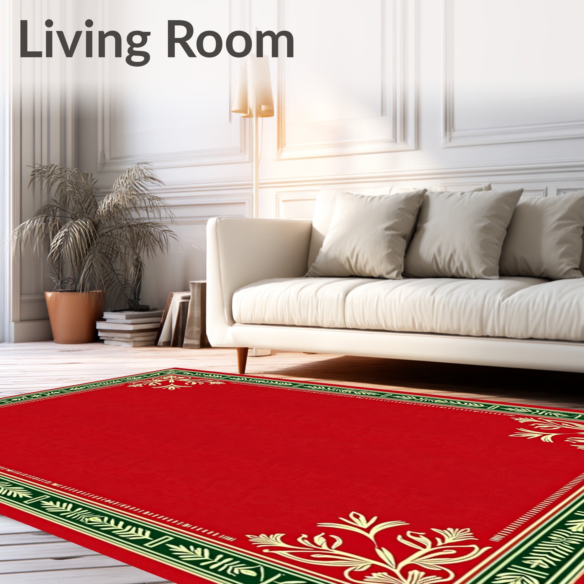 Crimson Emerald Floral Border Rug
