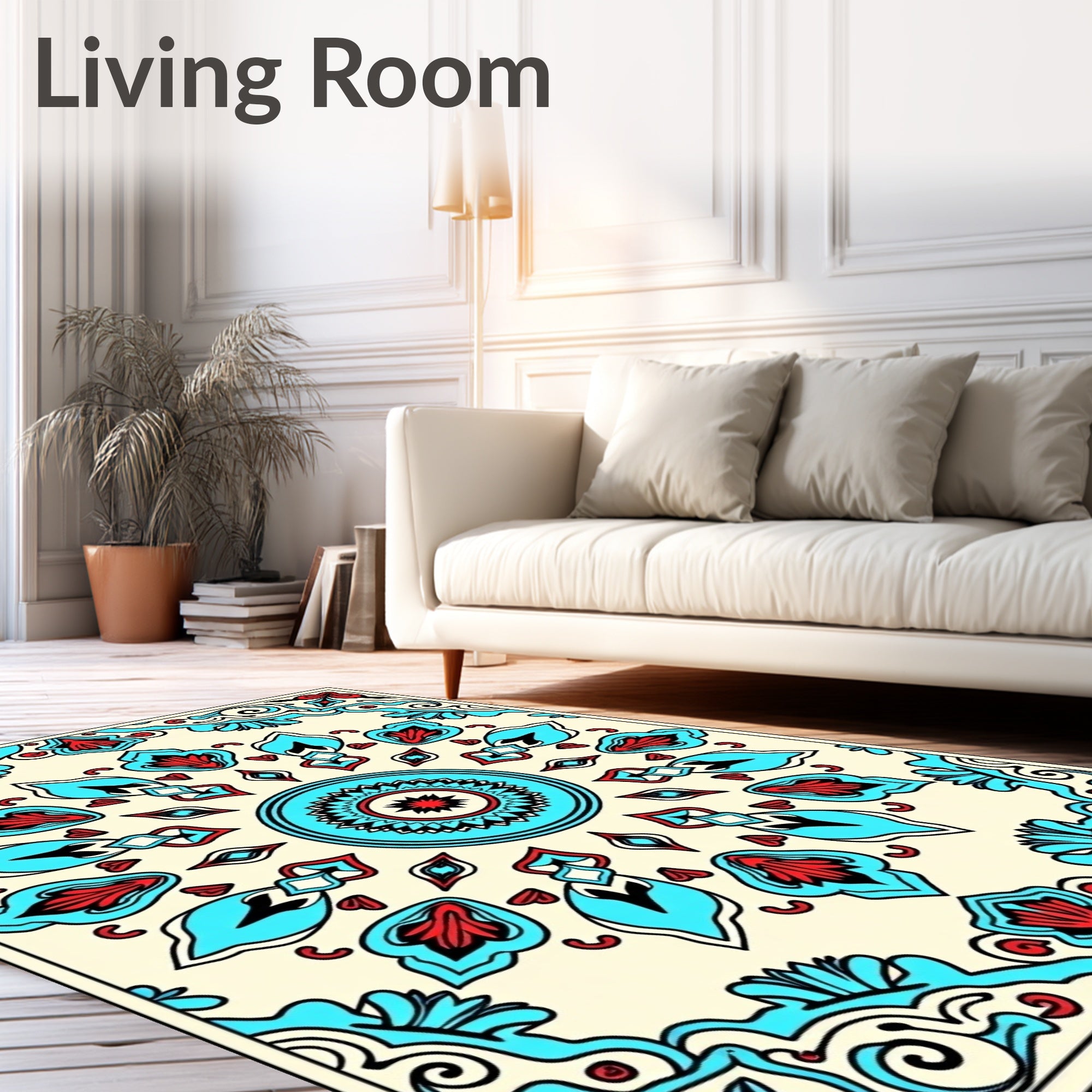 Bright Turquoise Red Floral Medallion Rug