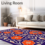 Vibrant Orange Floral Vine Navy Rug