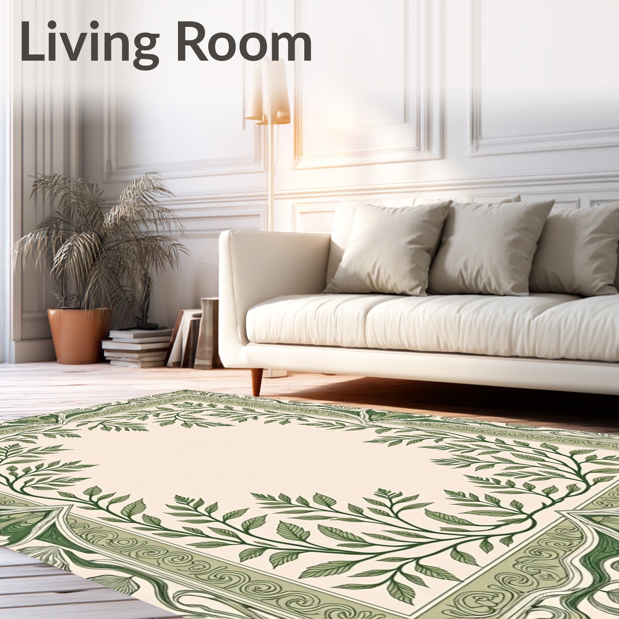 Green Leaf Vine Accent Frame Rug