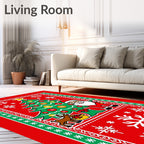 Red Christmas Tree Santa Reindeer Snowflakes Rug