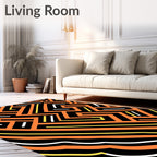 Modern Orange Black Geometric Labyrinth Rug
