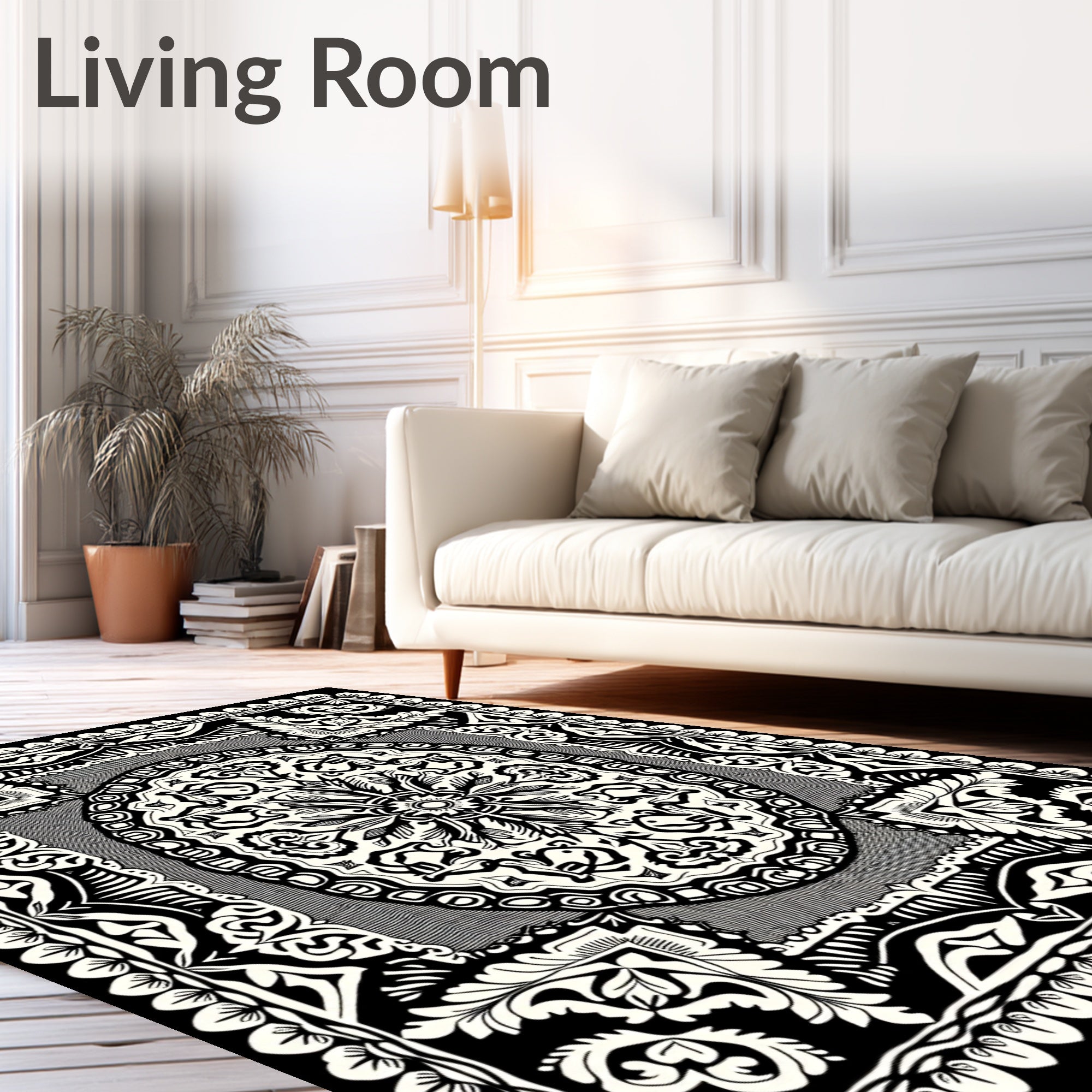 Monochromatic Ornate Floral Medallion Rug